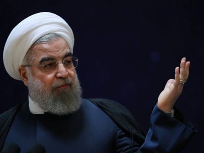 El presidente de Irán, Hasan Rohani, en un discurso en Teherán.