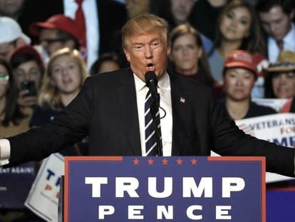 Donald Trump en un mitin durante la campa&ntilde;a presidencial. AP Photo/Paul Sancya.