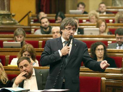 Carles Puigdemont, aquest dimecres, al ple del Parlament.