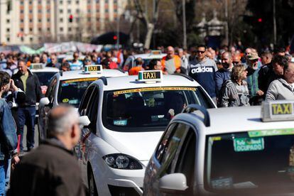 Un momento de la protesta por el paseo de la Castellana de Madrid.