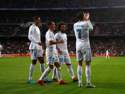 Cristiano Ronaldo celebra su gol al Málaga.