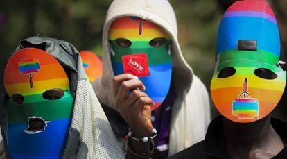 Protesta en Nairobi (Kenia) contra de la ley antihomosexual de Uganda en febrero.