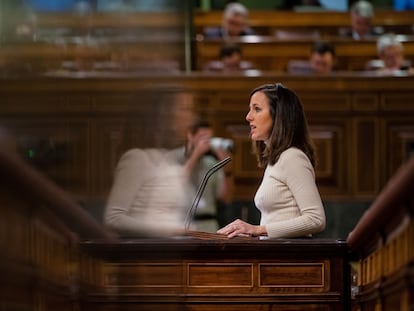 La ministra de Derechos Sociales, Ione Belarra, defiende la ley de bienestar animal, este jueves en el pleno del Congreso de los Diputados.