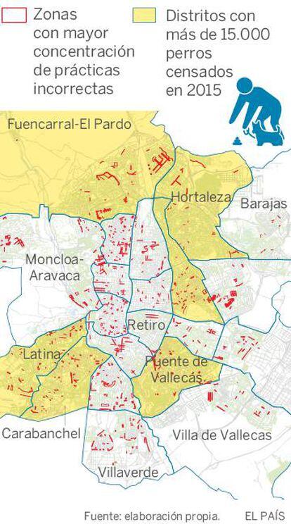 Mapa de los excrementos caninos de Madrid.