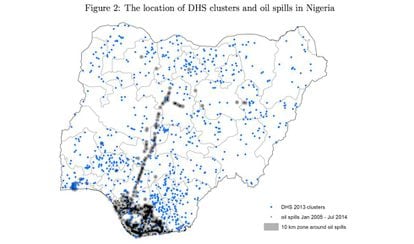 Mapa de los vertidos en Nigeria.