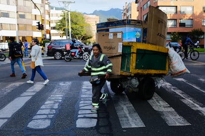 Mari Luz Torres, who has been working as a recycler in Bogotá for 25 years, drags her 'zora' up to 40 km in one day.