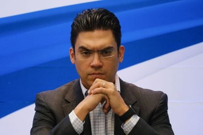 Jorge Romero Herrera, today PAN coordinator and federal deputy, during a meeting of the party's federal deputies, in the Chamber of Deputies, in 2019.