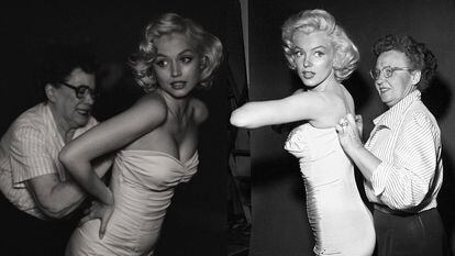 Ana de Armas, en un momento de 'Blonde', en comparación con Marilyn Monroe.