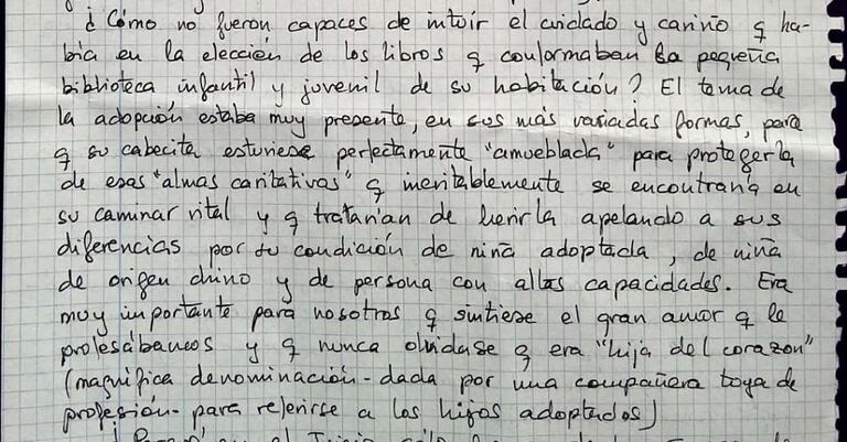 Fragmento de la carta de nueve páginas enviada por Rosario Porto a EL PAÍS a finales de 2017.