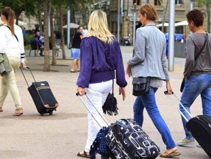 Un grupo de turistas en Valencia.