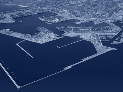Imagen aérea del Puerto de Valencia y del nuevo dique norte, donde se planea construir la terminal Norte de mercancías.