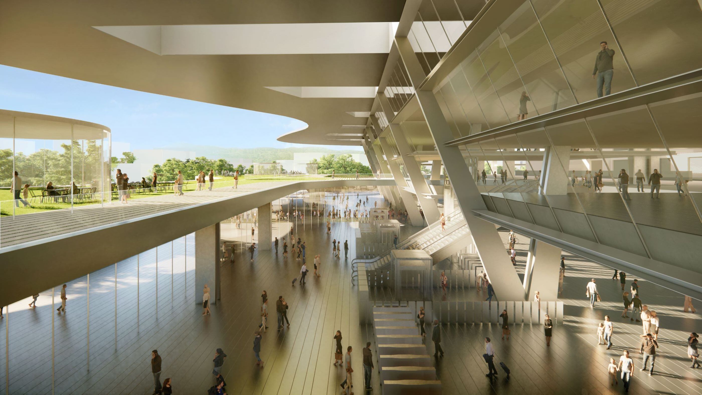 Imagen virtual del interior de la futura estación de Sants de Barcelona, con dos niveles y grandes patios y entradas de luz.
