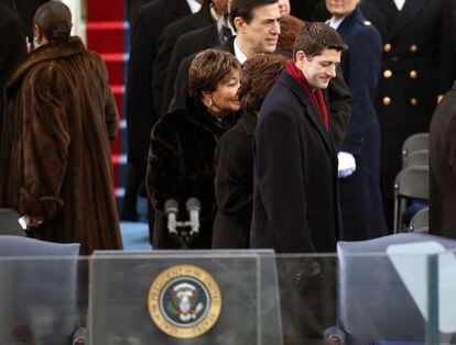 El candidato republicano a la vicepresidencia, Paul Ryan, llega a la ceremonia de de posesión de Obama.