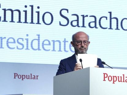 Emilio Saracho, presidente del Banco Popular a principios de 2017, durante una Junta de Accionistas de la entidad.