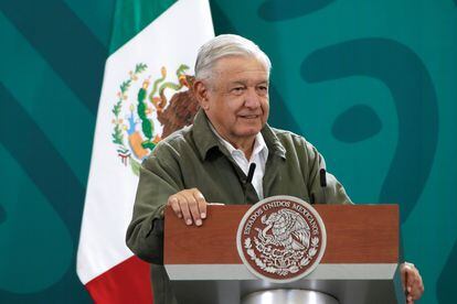 El presidente Andrés Manuel López Obrador, durante rueda de prensa el viernes en Palacio Nacional de la Ciudad de México.