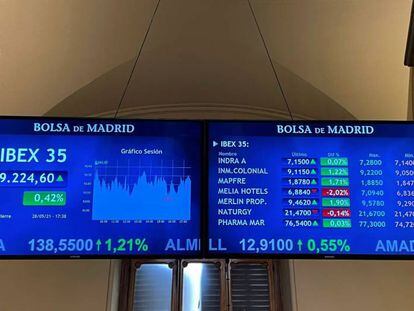 Paneles de la Bolsa madrileña.