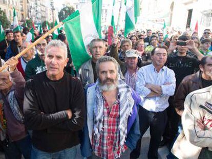 Los dirigentes sindicales Diego Cañamero (izquierda) y Juan Manuel Sánchez Gordillo, en una protesta en Granada en 2013.