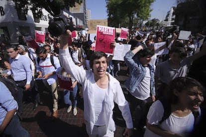 Una protesta en Guadalajara por la desaparición de tres estudiantes.