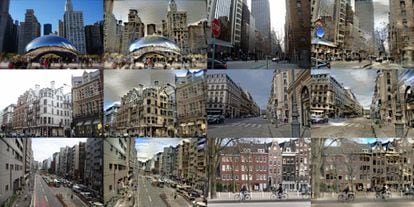 Montaje hecho a partir de las imágenes de varias ciudades antes y después de ser tratadas.