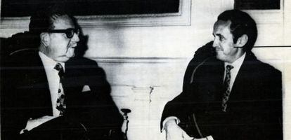 Salvador Allende recibe al ministro espa&ntilde;ol Gregorio L&oacute;pez Bravo, en 1971.