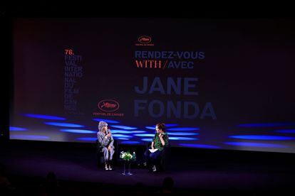 Jane Fonda, en su 'Rendez-Vous' esta tarde en Cannes.
