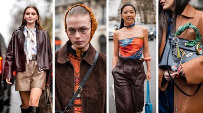 Modelos luciendo distintas formas de combinar el pauelo Twilly de Hermes para un steet style chic. Imgenes: GETTY IMAGES.