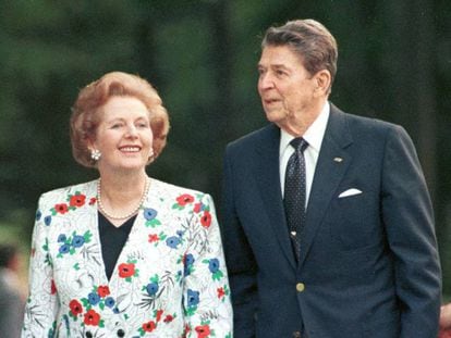 Ronald Reagan y Margaret Thatcher, en la cumbre del G-7 en Toronto, en 1988.