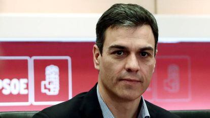 El Secretario General del PSOE Pedro S&aacute;nchez, durante la reuni&oacute;n de la Comisi&oacute;n Permanente del partido socialista, en la sede de Ferraz.