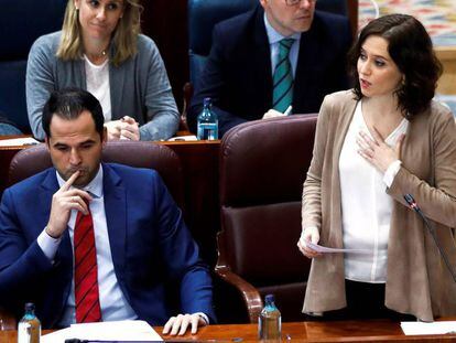 Ignacio Aguado e Isabel Díaz Ayuso, en la Asamblea de Madrid. 