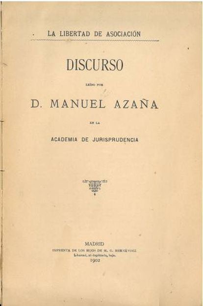 Discurso leído Azaña en la Academia de Jurisprudencia, 1902.