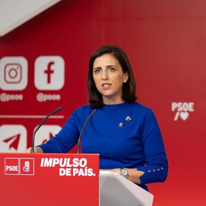 La portavoz de la Comisión Ejecutiva Federal del PSOE, Esther Peña, este martes en la sede federal del partido, en Madrid.