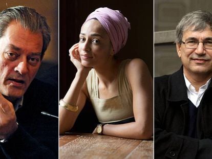 Paul Auster (i), Zadie Smith (c) y Orhan Pamuk (d).