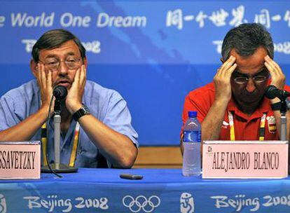 Jaime Lissavetzky y Alejandro Blanco, en la rueda de prensa que ofrecieron ayer en Pekín.