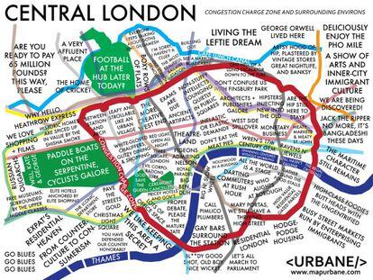 La maraña multicultural de Londres queda perfectamente reflejada en este mapa del centro de la ciudad