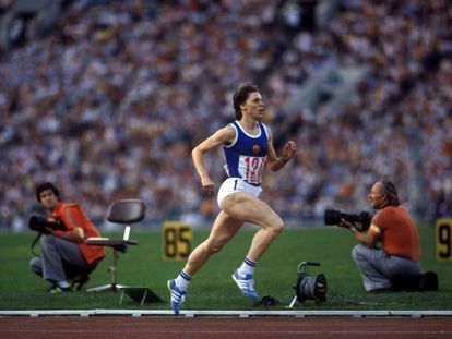 Marita Koch, en los 400m de los Juegos de Mosc&uacute; 1980.