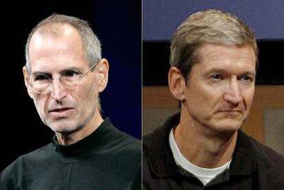 Steve Jobs (izquierda) y Tim Cook, de Apple.