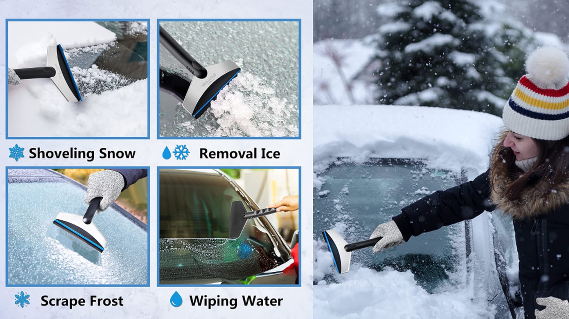 Raspar el hielo de la ventana congelada del auto coche de temporada de  invierno rascador de hielo pov