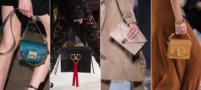 Los cierres metálicos con una inicial son la gran apuesta de las pasarelas. En la imagen: Givenchy, Valentino, Burberry y Chloé.