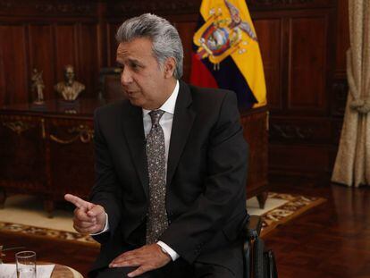 El presidente de Ecuador, Lenín Moreno, durante la entrevista con EL PAÍS en el Palacio de Carondelet.