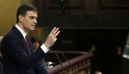 El secretario general del PSOE, Pedro Sánchez, durante su intervención.