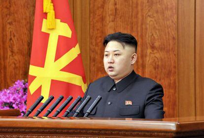 Kim Jong-un durante su discurso de Año Nuevo en Pyongyang.