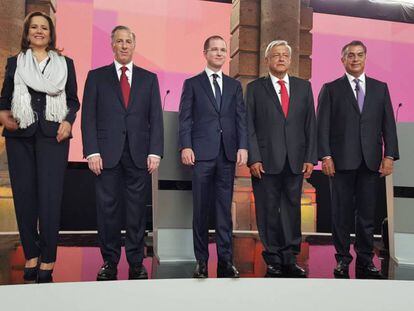 Los cinco candidatos presidenciales, antes del debate.