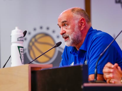 Pablo Laso durante la inauguración de la IV edición del Pablo Laso Training Camp, este lunes en la Universidad Francisco de Vitoria de Madrid.