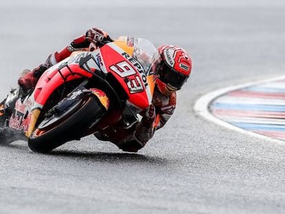 Marc Márquez, durante las carreras libres de GP de la República Checa de Motociclismo.