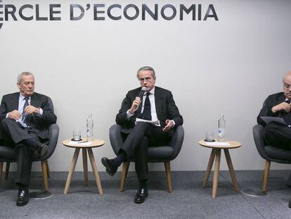 El exministro Carlos Solchaga, el presidente del Círculo de Economía, Javier Faus, y el exconsejero Andreu Mas-Colell. 