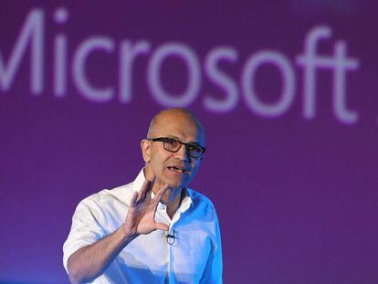 Satya Nadella, consejero delegado de Microsoft, hablando sobre Microsoft Azure.