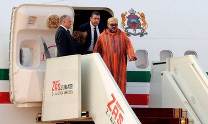 El rey de Marruecos, Mohamed VI, desembarca en el aeropuerto de Juba, en Sud&aacute;n del Sur, el pasado 1 de febrero, tras asistir a la cumbre de la Uni&oacute;n Africana en Etiop&iacute;a. 