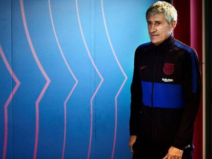 Quique Setién, en la Ciudad Deportiva del Barcelona.