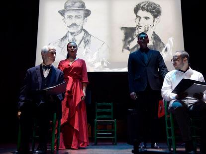 Desde la izquierda, David Strathairn, que interpreta a Falla, la bailaora Sonia Olla, el cantaor Ismael Fernández y Robin de Jesús, el miércoles en el ensayo general de 'Entwined: Love's Magician'.