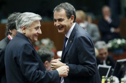 Jos&eacute; Luis Rodr&iacute;guez Zapatero y Jean Claude Trichet en octubre de 2011-